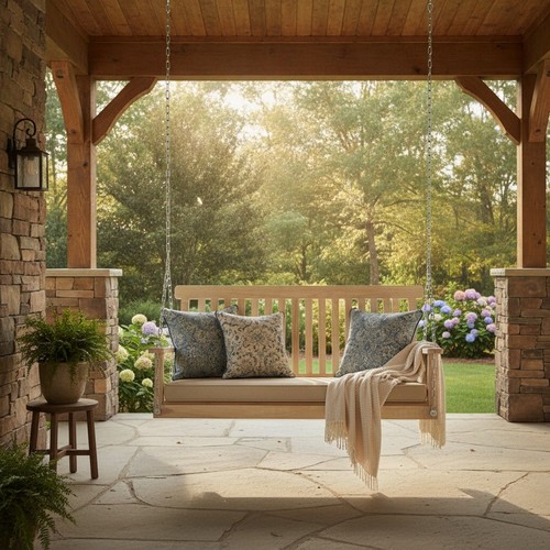 Outdoor wooden swing - outdoor, bench